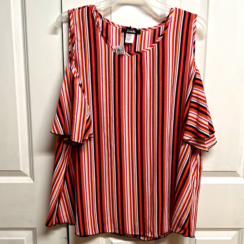 Arabella Multi Color Vertical Strip Cold Shoulder Tunic Top Plus Size 2X NWT